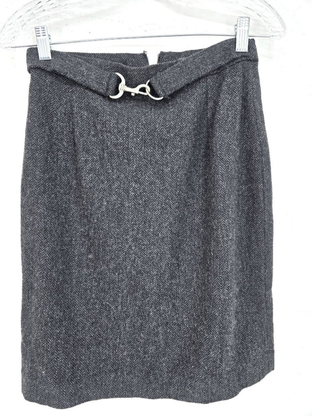 VTG Banana Republic Charcoal Grey HorseBit Herringbone Wool Pencil Skirt Women L